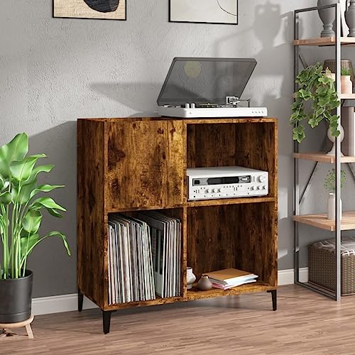Iiaky-Mobile Porta Dischi Rovere Fumo 84,5x38x89 cm Legno Multistrato|Supporto per Giradischi,Supporto per Giradischi in Legno,Supporto per Giradischi con Spazio di archiviazione