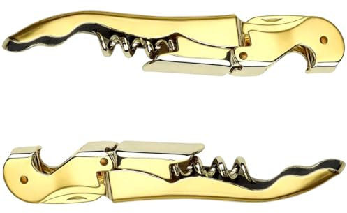 Set di 2 Cavatappi da Sommelier in Acciaio Inossidabile | Apribottiglie Oro Elegante con Tagliacapsule Integrato | Accessorio Professionale per Vino Rosso, Bianco e Spumante