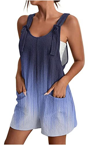 Tuta da donna corta, da donna, larga, vestibilità larga, senza maniche, per il tempo libero, pantaloni da lavoro, oversize, traspiranti, con salopette leggere, Blu scuro, L