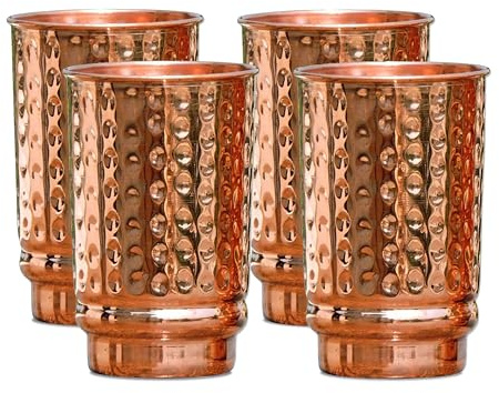 Pure Copper Hammered Tumblers Set of 4 | 350ml (11.8oz) | Handmade Ayurvedic Drinkware for Health & Wellness | Travel Copper Cups
