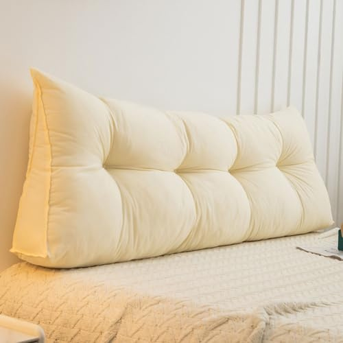 Almohada de cuña para cama doble, almohada de apoyo para la espalda, almohada de lectura tapizada de algodón lavado suave, cojín de cabecero para cama, sofá, tatami, respaldo lumbar (90 x 50 x 15 cm,