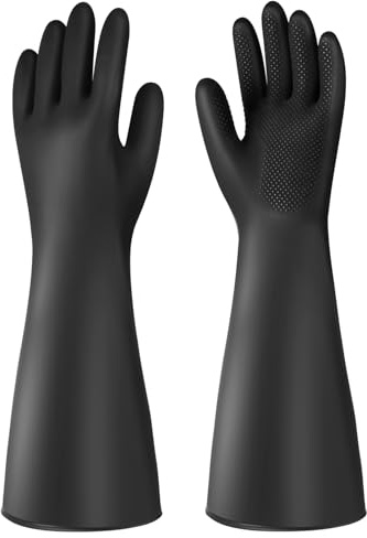 saerryor 20 Heavy Duty Rubber Gloves Long Rubber Gloves Cleaning Drain PPE Safety Gloves Waterproof Work Gloves,Chemical Resistant Gloves,Resist Strong Acid,Alkali and Oil,Non-Slip,1 Pair