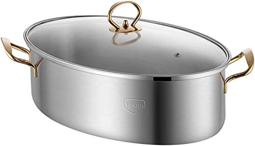 ZOLPINL 8Qt Steamed Fish Pot, 304 Stainless Steel Fish Steamer Multi Use Oval Roasting Pan Kitchen Cookware with Rack, Ceramic Pan, Chuck for Steaming Fish, Boiling Soup