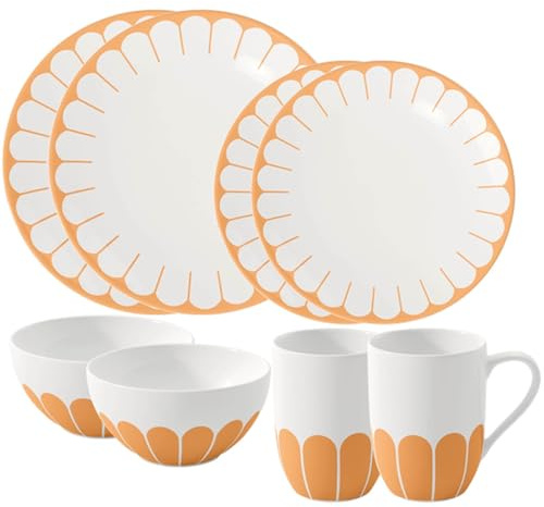 Villeroy & Boch - Fleur Soleil Starter Set 8-Piece Starter Set for 2 People, Mug Bowls and Plates with Floral Pattern, Dishwasher and Microwave Safe, Premium Porcelain, Yellow