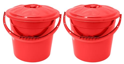 Best House | Plastic Bucket with Lid Handle | 15 Litres | RED | 2 Pcs | Household Bucket | Storage Buckets Bin Container, Multipurpose Use for Home, Garden and Workshops (Pack of 2)