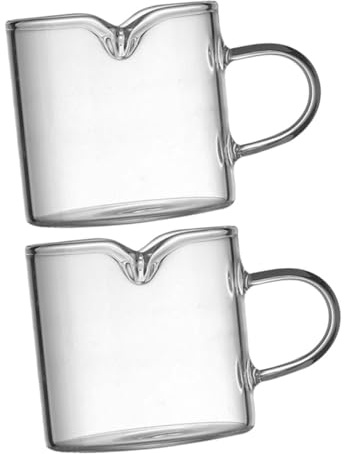 DIKACA 2 Piezas Vasos de Vidrio Borosilicato con Doble Pico para Espresso y Leche Transparente Medidor Preciso para Café y Té Pequeño Jarra de Servicio para y Hogar