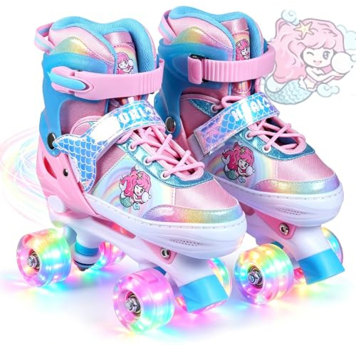 Kinder Rollschuhe-Verstellbare Rollschuhe für Mädchen und Jungen, Atmungsaktiv Kinderrollschuhe mit Rollen, Verstellbare Kinderrollschuhe für Mädchen, Jungen, Kinder, Anfänger (Pink, L)