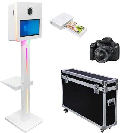 Appareil photo reflex numérique, écran tactile de 39,6 cm, télécommande par application, logiciel, étui de transport, cabine photo pour fête, mariage, location d'événements (blanc, ensemble complet)