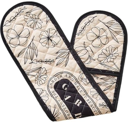UZEXYO Double Oven Gloves Heat Resistant Cotton Kitchen Oven Mitts Black Potholder for Cooking and Baking Heavy Duty