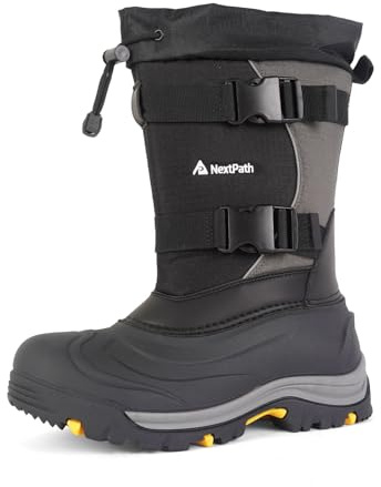 Nextpath Men's Snow Boots 14 inch Snow Boots For Men Waterproof Insulated Mens Winter Work Boots with Removable Liner Black Winter Boots Black-Grey-Buckle 7