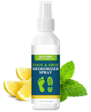 Lemon & Mint Spray désodorisant pour pieds et chaussures – Éliminateur d'odeurs de fraîcheur 24 heures pour les pieds – Supprime, contrôle et prévient les odeurs, apaisant et apaisant pour réparer les
