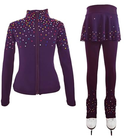 LIUHUO Eiskunstlauf-Trainingshose, Jacken, Mädchen, Damen, Fleece, glänzend, bunt, Diamanten, bequem, warm, Trainingsanzug