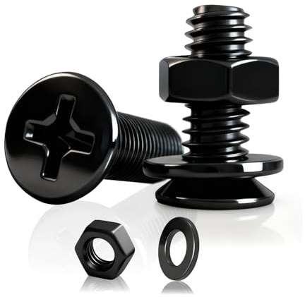 PDKKFF 30 Stück M5 Schrauben Set, M5x10mm Senkkopfschrauben, Schwarz Kreuzschlitzschrauben, Flachkopfschrauben mit Muttern Unterlegscheiben Set, Gewindeschrauben aus Kohlenstoffstahl für Möbel, Zäune