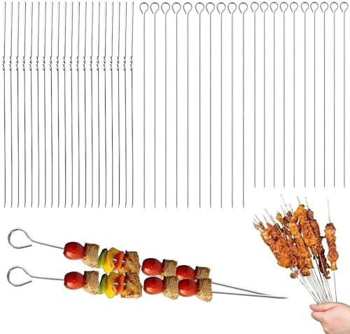 Lot de 40 brochettes de barbecue, en acier inoxydable, pour viande, roulade, réutilisables, accessoires de barbecue, pour légumes, petits pains à viande et grillades (20 cm, 30 cm)