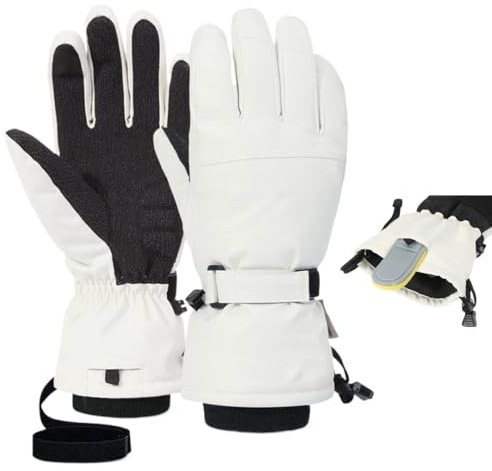Guanti Da Sci PRO Con Tutore Polso Supporto Protezione, Guanti Termici Impermeabili Con Touchscreen Per Sci Snowboard (Bianco,S)
