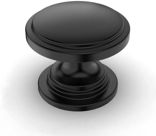 Amerdeco 10 Pack Matte Black Cabinet Knobs Single Hole Cabinet Handles Solid Zinc Alloy Round Drawer Knobs Cupboard and Kitchen Hardware AM048