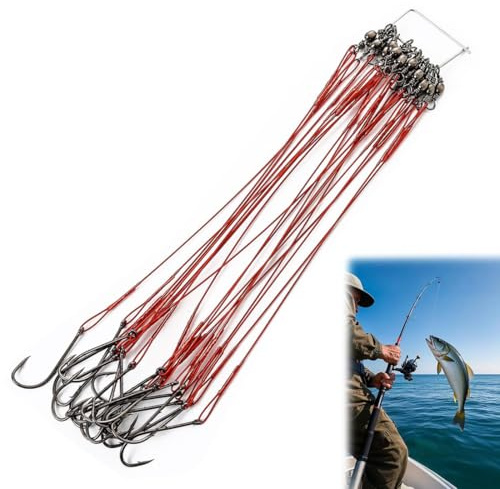 ZORVYN 20 Stück Stahlvorfach 12cm 30LB, Rot Beschichtete Raubfisch Vorfächer mit Wirbel & Snap, Bissfeste Leader für Hecht, Zander, Barsch, Süß- & Salzwasser
