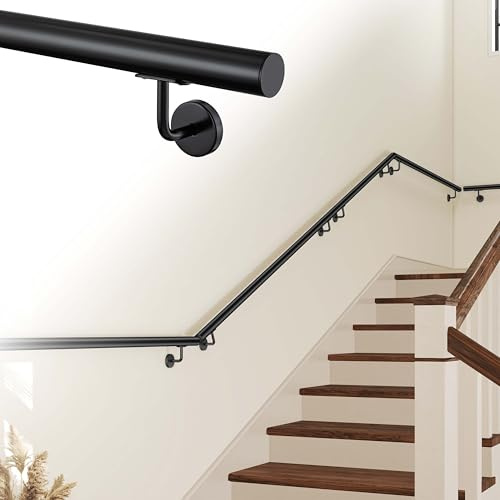AICA Edelstahl Handlauf Treppengeländer Wandhandlauf Geländer, Schwarz, Geeignet für Innen- und Außenbereiche, Länge: 220cm mit 3 Halterungen