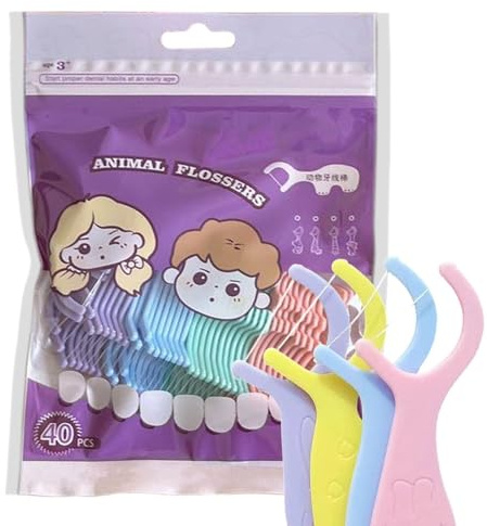 Pick Interdentale 40 Pezzi Pulitore A Forma Di Animale | Filo Interdentale per Bambini per Bambini, Famiglie, Viaggi e Dopo Pasto