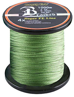 LSHEL Geflochtene Angelschnur 4fach 1000m PE Super Starke Geflochtene Schnüre, Armee-Grün, 4.0# 0.32mm/18.14kg/40lb