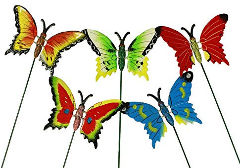 HAAC Gartenstecker Schmetterling 60 cm mit Erdspieß Farbe bunt gelb grün blau oder rot für Frühling Sommer Ostern
