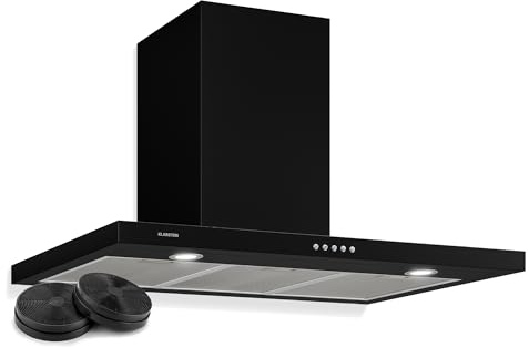Klarstein Limelight Campana Extractora 90 cm, Campana de Pared de Acero Inoxidable, 3 Velocidades, 640 m³/h, Pantalla Digital, Iluminación LED, 64 dB, Extracción y Recirculación, Negro