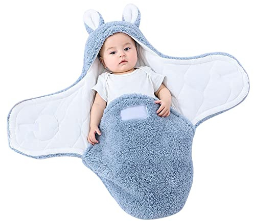 BakerMiche Wickeldecke Baby Warme Babydecke Plüsch Winter Kuscheldecke Neugeborene Weiche Schlafsack Kleinkind Pucksack Decke für Mädchen Junge Steppdecke Baby Dusche GeschenkBlau0-1 Monate