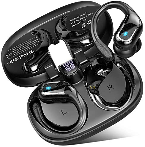 Ltinist Wireless Earbuds, 75H Bluetooth 5.3 Headphones Running with ENC Noise Cancelling Mic, IP7 Waterproof Earphones 3D Deep Bass Over Ear, Sports Ear buds Earhooks for iOS/Android, Black