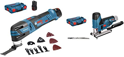 Bosch Découpeur-Ponceur GOP 12V 28-2 Avec Batteries, Chargeur, Coffret, Lames de Scies et Abrasifs + Scie Sauteuse Sans Fil GST 12V-70 Professional