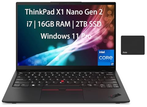 Lenovo ThinkPad X1 Nano Gen 2 Laptop, 13 2K (2160 x 1350), Intel Core i7-1260P, Intel Iris Xe Graphics, 16GB RAM, 2TB PCIe SSD, Fingerprint Reader, Windows 11 Pro, Black, with 5ave Mousepad