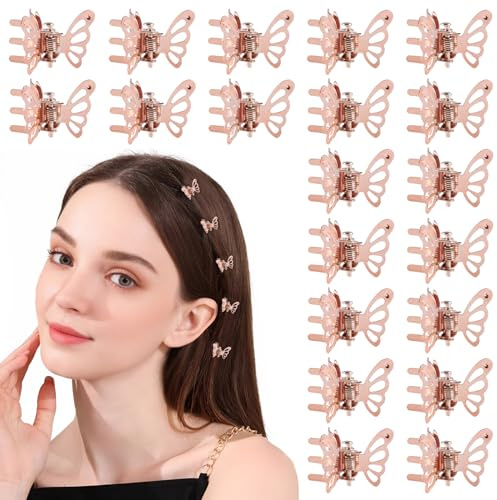 Dalababa 20 Stück Schmetterling Haarklammer, Mini Metall Haarspange Klein Haarkralle Haarklammern für Mädchen und Frauen - Roségold