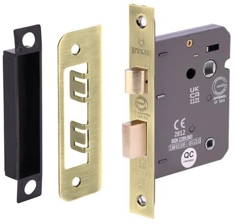 HANDLEZONE® 76mm (3 inch) Satin Brass Bathroom Lock for Internal Timber Doors, Thumbturn Locking, Reversible Latch, CE & UKCA Approved - Fire Rated - 57mm Backset