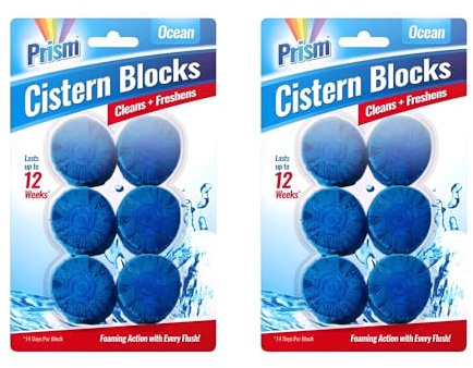 12 x Prism Ocean Toilet Cistern Blocks Foaming Toilet Cleaner with Blue Colouring Long Lasting Freshness for Limescale and Stain Control Toilet Freshener Descaler for Bathroom Home Office Commercial