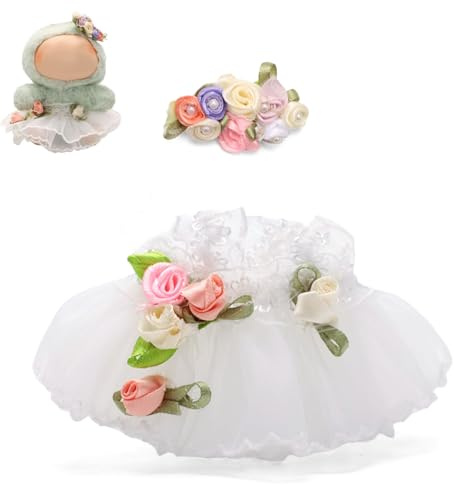 BOXOB Puppen Hochzeitskleid Kostüm, Elegante Kleidung Outfit-Set für 15cm Sitzende & 17cm Stehende Plüschpuppen-Accessoires Weißes Hochzeitskleid mit Blumen-Haarclip