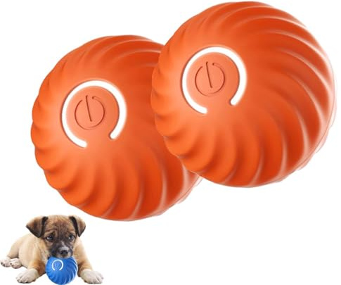2 Stück Dura Spin Ball for Large Dogs,Interaktiver Ball für Hunde,wiederaufladbar Spielzeugball für Hunde,Automatischer Intelligenter Hundeball mit LED-Licht,für kleine,mittelgroße hundes (Orange)