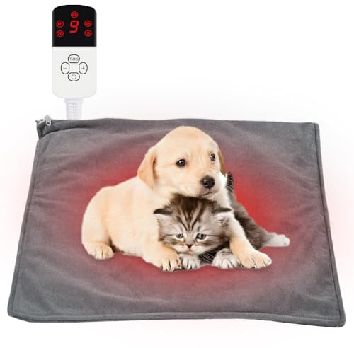 Afenau Manta eléctrica para gatos y perros, 45 x 45 cm, con 9 niveles de temperatura y temporizador de 12 niveles, almohadilla térmica suave para mascotas, manta eléctrica segura para gatos, perros