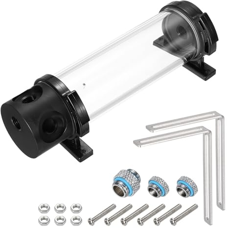 sourcing map Tanque de refrigeración de agua G1/4 rosca de 50 mm x 190 mm, cilindro intercambiador de calor, depósito de refrigeración por agua, kit de radiador 1 en 3 salidas para PC y CPU