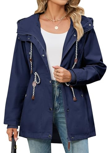 CMTOP Chaqueta Mujer Primavera Otoño Abrigo Algodón Ligera Parka conCapucha | Cordón Ajustable,Puños Antiviento,Múltiples Bolsillos,Chaqueta Informal para Primavera Otoño Viaje Uso Diario