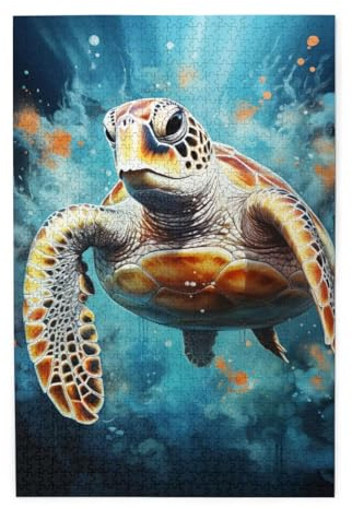 Schildkröten schwimmen im Dunkeln. Holzpuzzle für Erwachsene und Kinder, herausfordernde Puzzle-Dekorationen