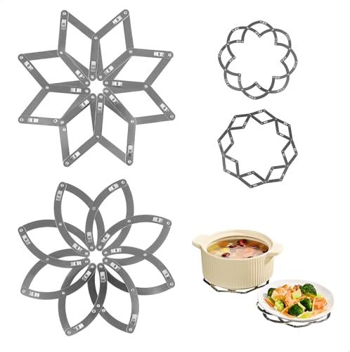 Sottopentola Allungabile, Sotto Pentola Acciaio Inox Resistente al Calore, Sottopentola Pentole Calde Design Fiocco di Neve e Fiore di Prugno, Appoggia Pentoles Calde per Pentole, Set da 2 Pezzi