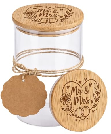 Hochzeitsgeschenke für Brautpaar, Romantisches Vorratsglas mit Holzdeckel, Dekoglas mit Deckel als Geldgeschenk Hochzeit, Geschenk zur Hochzeit, Geldgeschenkhochzeit Deko für Brautpaar