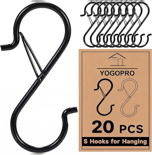 Yogopro 20 Ganchos en S Para Colgar,Ganchos de Metal en S Con Cierre de Seguridad,Ganchos Para Colgar en la Cocina Baño Armario Jardín Plantas Macetas Vasos Ropa Bolsa Gancho de Metal