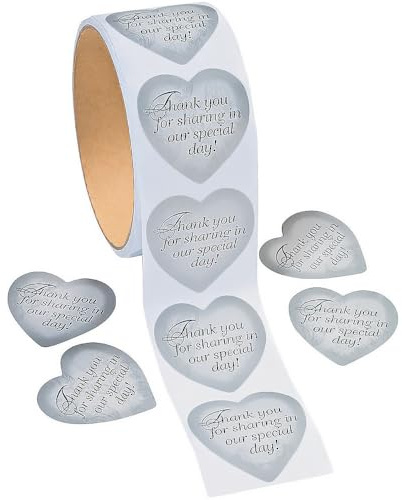 Fun Express Silver Heart Thank You Stickers (1 roll)
