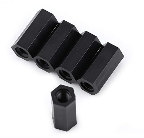 Abstandshalter M3 weiblich auf M3 weiblich, Sechskant-Gewinde, 8 mm, 10 mm, 12 mm, 15 mm, Nylon, schwarz (10 mm), 100 Stück