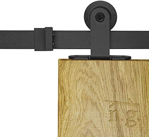 1x Natural Goods Berlin sistema de puerta corredera MODELO T, lacado en polvo, 2m o 4m, puerta de granero, puerta de cocina, separador de ambientes, herrajes, Barn Door (Negro, Modelo T 200)