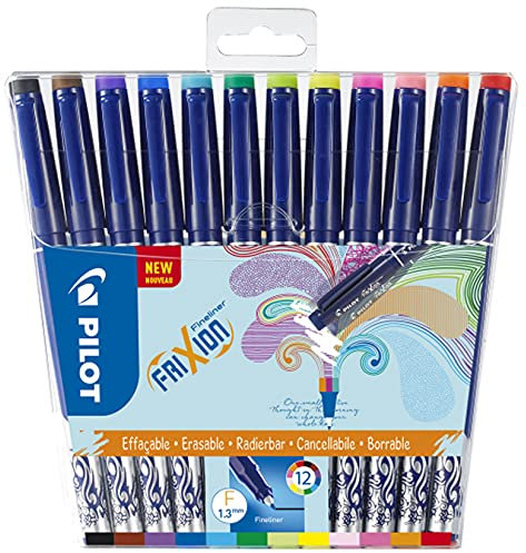PILOT FriXion Fineliner, radierbar, 12er Set, Schwarz/Blau/Rot/Grün/Pink/Violett/Braun/Gelb/Orange/Babypink/Hellgrün/-blau