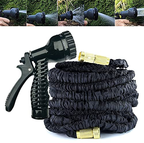 200FT Garden Hose Black Stronger Double Latex Inner Hose Pipe Tube Solid Brass Prevent Leaking Strongest Expandable Water Hose with Extra Strength Fabric and Professional