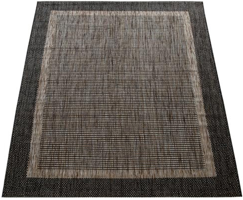 Paco Home Alfombra De Tejido Plano Interior Y Exterior Moderna Ribetes Motivo Oriental Antracita, tamaño:240x340 cm