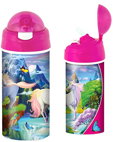 3D LiveLife Drinking Bottle - Unicorn Bliss from Deluxebase. 3D Lenticular 600ml BPA Free Reusable Pink Water Bottle with Straw and Flip Top Lid. Leak Proof Fantasy Drinks Bottles with Unicorn Design.