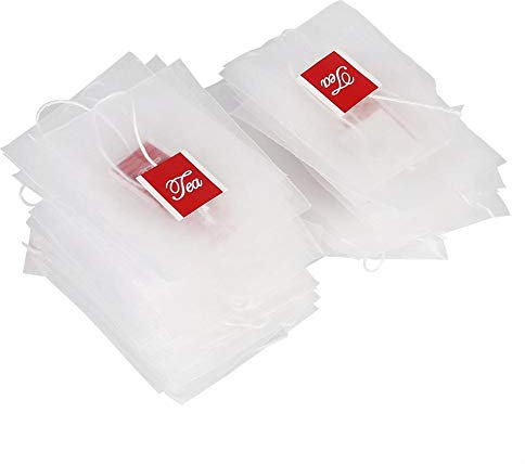 Infusor de té, MAGT 100Pcs Nylon vacío Filtro de especias de hierbas Bolsas de colador con cuerda Hogar para guisos Marinados Sopas
